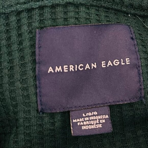 American Eagle Men's Size L Thermal Waffle Knit Green Hoodie Shirt - Picture 4 of 6
